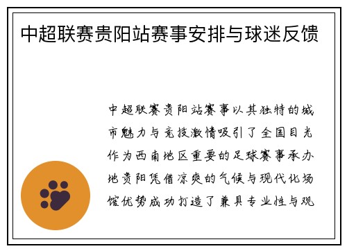 中超联赛贵阳站赛事安排与球迷反馈