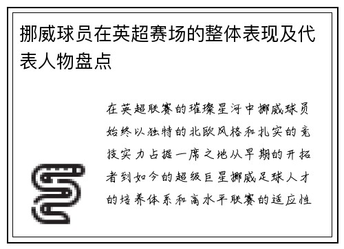 挪威球员在英超赛场的整体表现及代表人物盘点